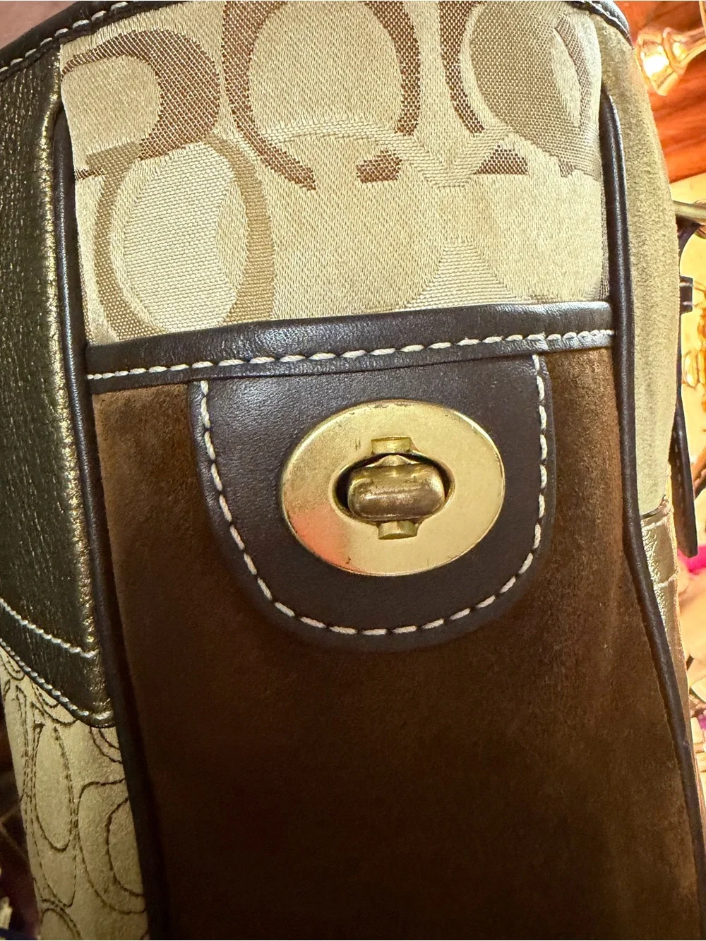 Coach Metallic Patchwork Tote in Taupe and Brown GOLD TONE ABSOLUTELY STUNNING!